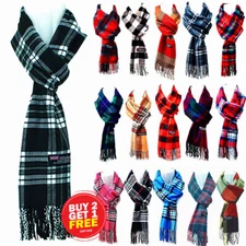 Winter 100% CASHMERE Checked Solid Scarves Plain Plaid Wool SCOTLAND Made Scarf