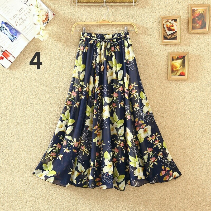 Lady Chiffon Floral Skirt Midi Flower Big Swing Beach Retro