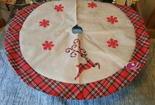Christmas Tree Base Cover Hessian Snowflakes Reindeer Skirt Home Decoration 86cm