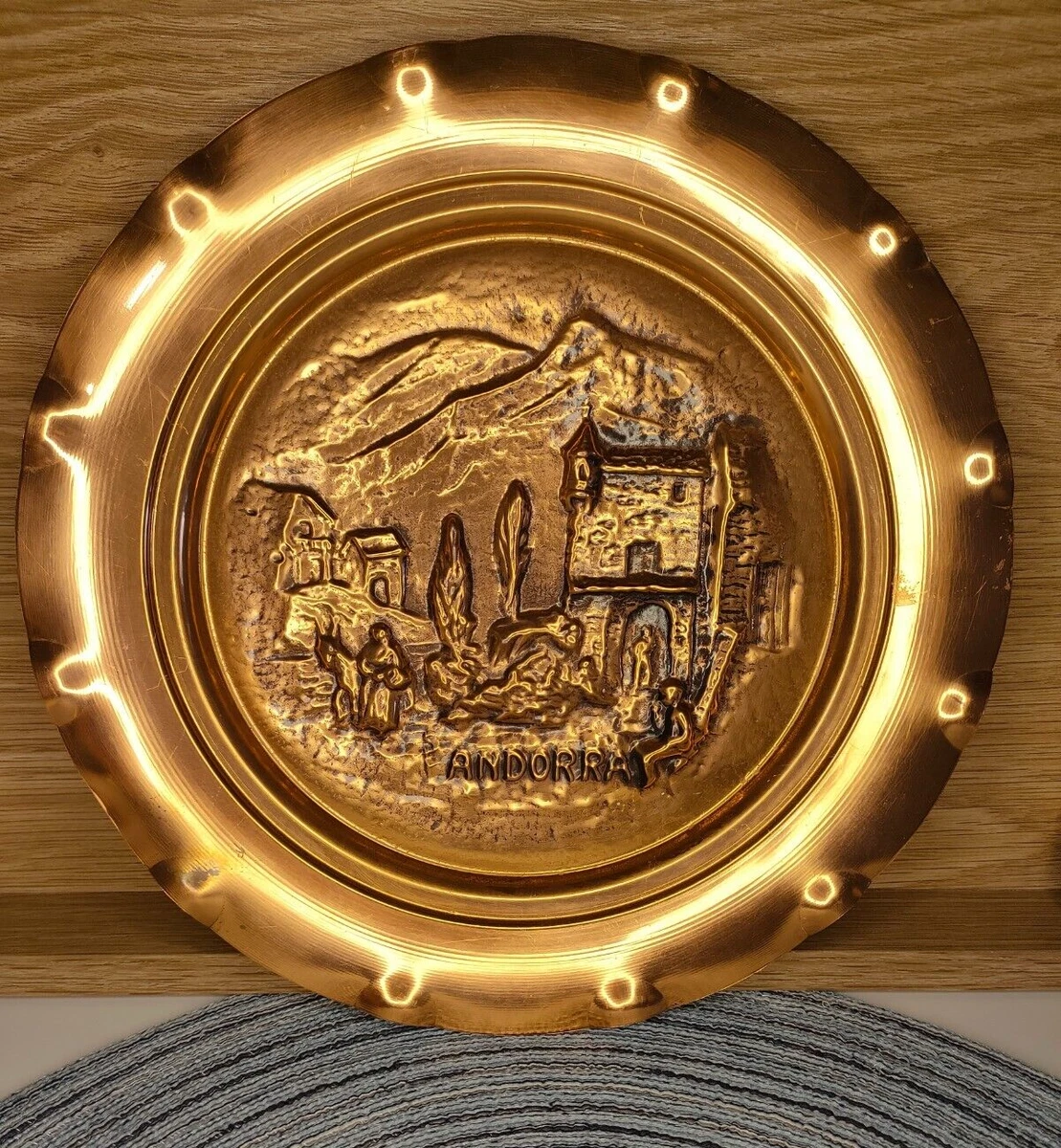 Plaque Murale Ricordo D'Abruzzo En Cuivre - Italie, 29cm, Style Art Déco, Vintage 1950