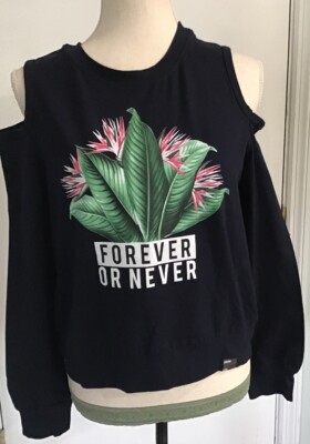 oodji Ultra Women's Cotton Sweatshirt  FOREVER OR NEVER  Cut Out Shoulders Sz M