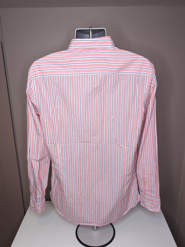 Hackett London long sleeve Shirt Large Slim Fit Pink Blue Striped 100% Cotton - Picture 7 of 10