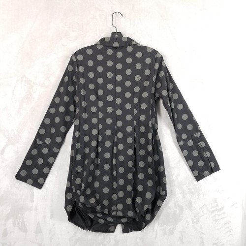 Comfy USA Blouse Women XS Black Dot Asymmetrical Architectural Cuff Sleeve Tunic - Picture 2 of 11