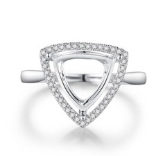 Trillion Diamond Halo 10x10mm Natural Diamond Ring Sterling Silver Semi Mount