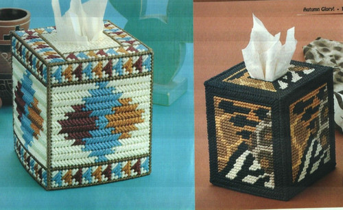 AFRICAN ANIMALS & DESERT DESIGNS TISSUE COVER PLASTIC CANVAS PATTERN INSTRUCTION
