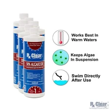 Rx Clear Algaecide 50 Plus Prevents Algae Swimming Pool Chemical - 32 oz Bottles