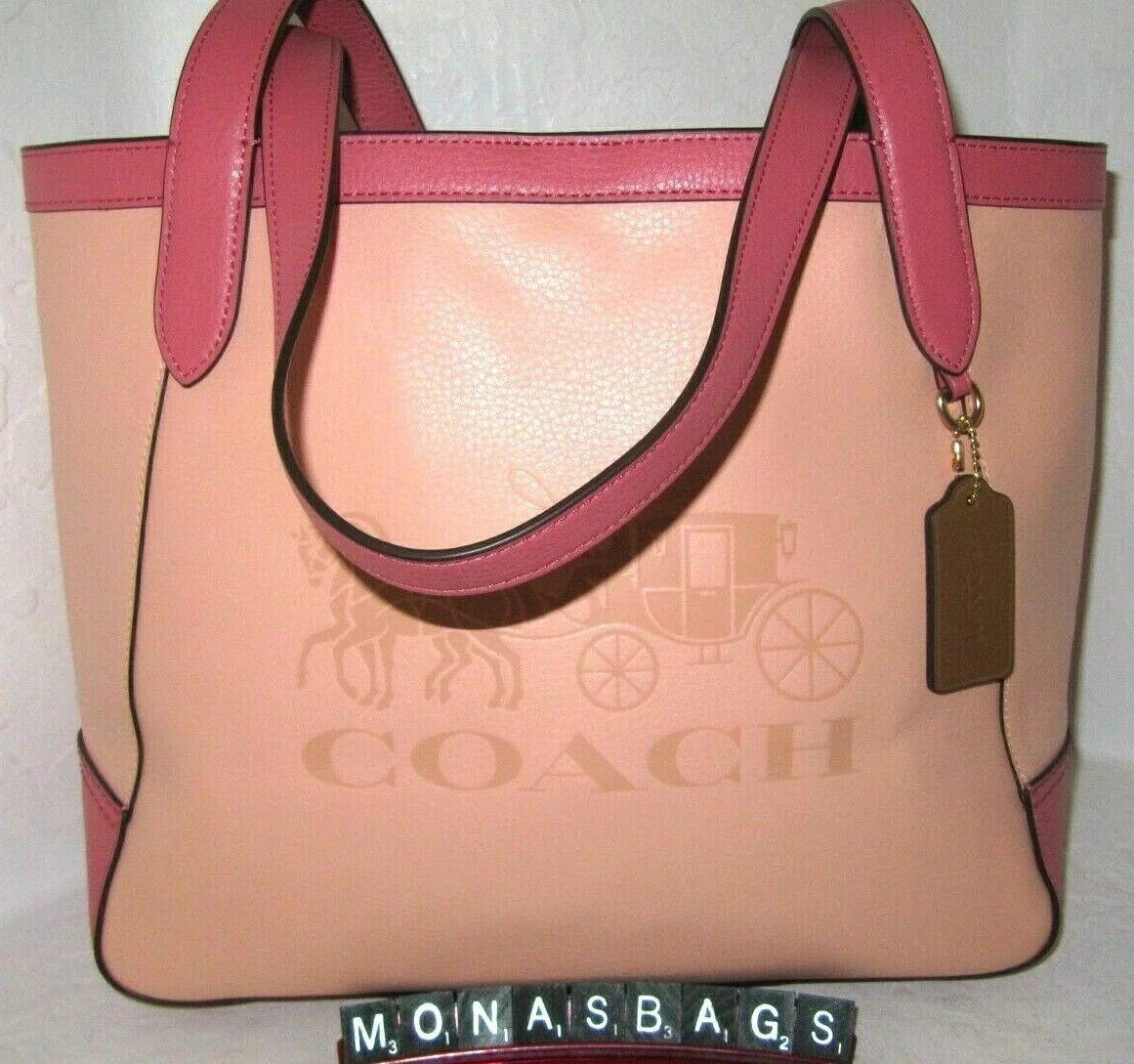Coach C5676 Colorblock Faded Blush Multi Leather Horse Carriage Tote Bag NWT