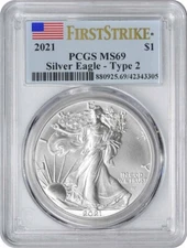 2021 $1 American Silver Eagle Type 2 MS69 First Strike PCGS