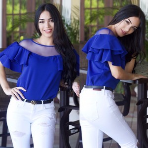 royal blue ruffle top