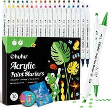 Ohuhu Acrylic Paint Markers Cotton-core 36 Colors Dual Tips Waterproof Lightfast