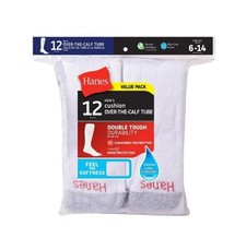 Hanes Men's Double Tough Durability Over-the-Calf Tube Socks, 12-Pack