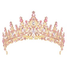 Semato Pink Crown for Women Baroque Vintage Pink Tiaras with Gemstones for Pr...