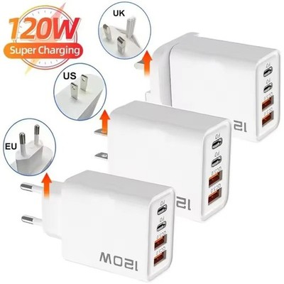  120W USB-C 4-fach Schnellladegerät 2x USB-C 2x USB-A Charger Mehrfach Stecker 