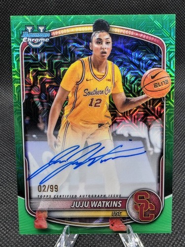 ​2025-26 Bowman Chrome U JuJu Watkins Green Refractor AUTO /99 RC USC Trojans