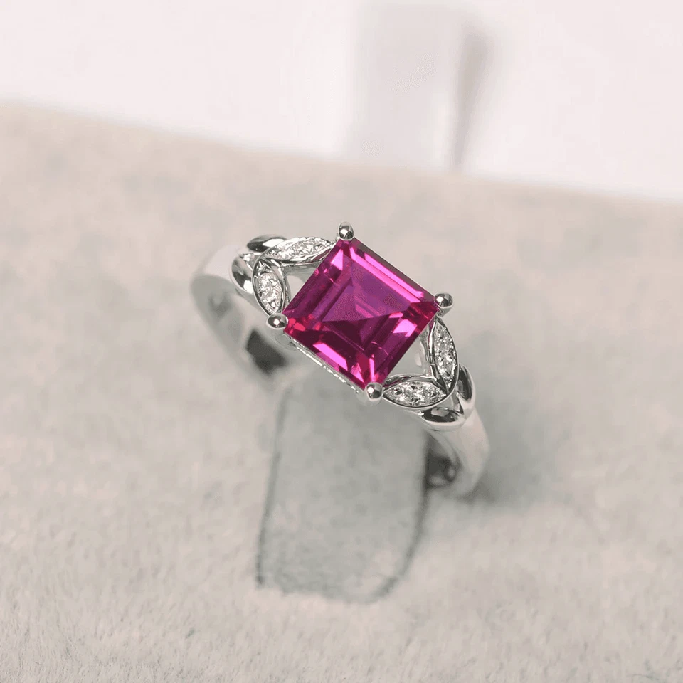 925 Sterling Silver Pink Ruby Lab Created Gemstone Women Unique Ring Duty Free - Image 2 of 4
