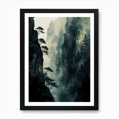 Chinesische Berge Kunstdruck gerahmt Wandbild Poster Leinwanddruck Bild