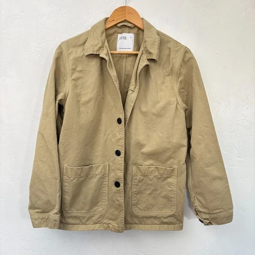 ISTO Portugal Workwear Chore Coat Jacket Small Beige Button Front Organic Cotton - product listing photo