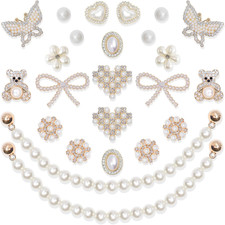 24 Pcs Shoe Charms Chain Accessories for Women Pearl Flower Clog Shoe Decoration