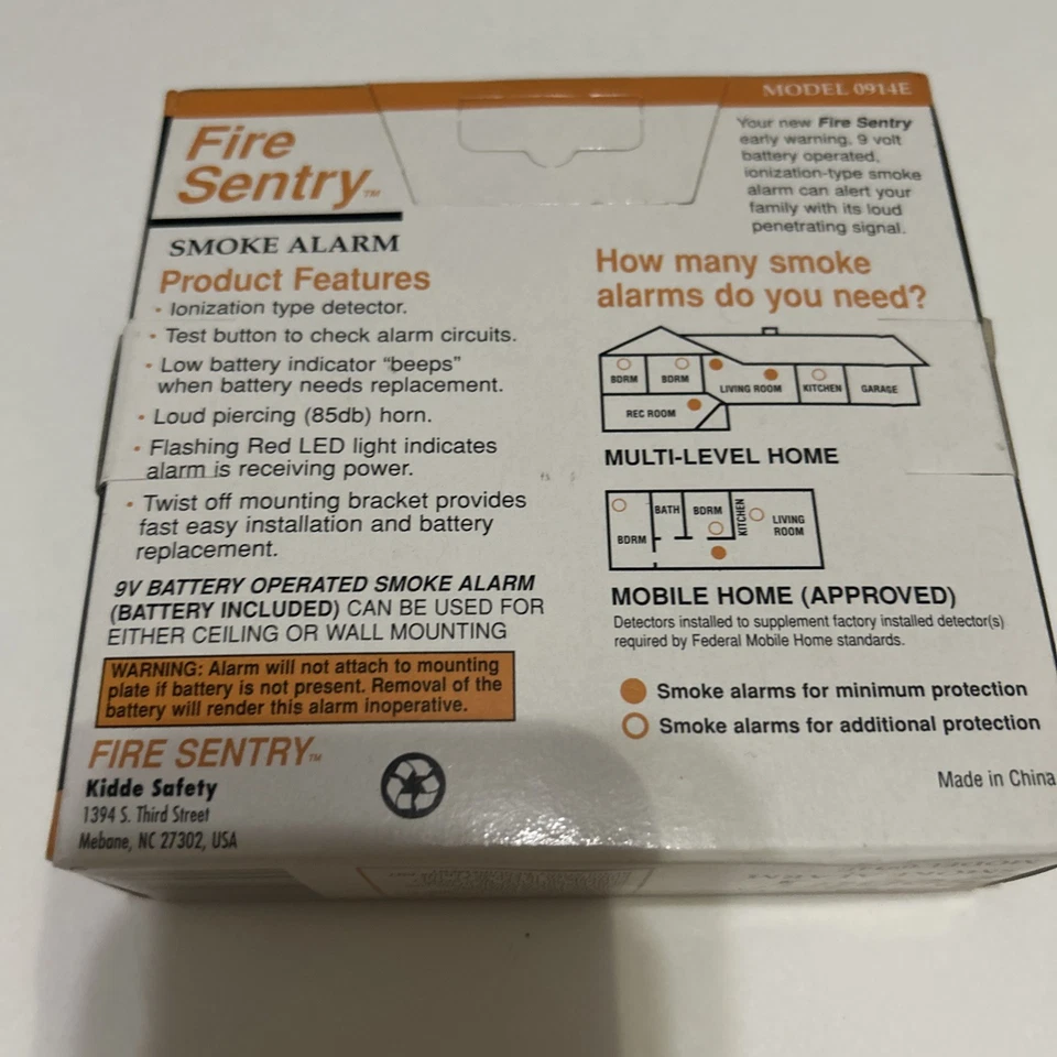 ALARMA DE HUMO Fire Sentry 2 Modelo 0914E alimentada por batería de 9v española incluida  Foto 2 de 4