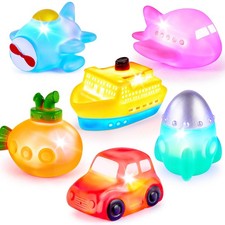 6 packs No Hole Boat Bath Toy Set, Light up Changing Color in Water, Floating Ru