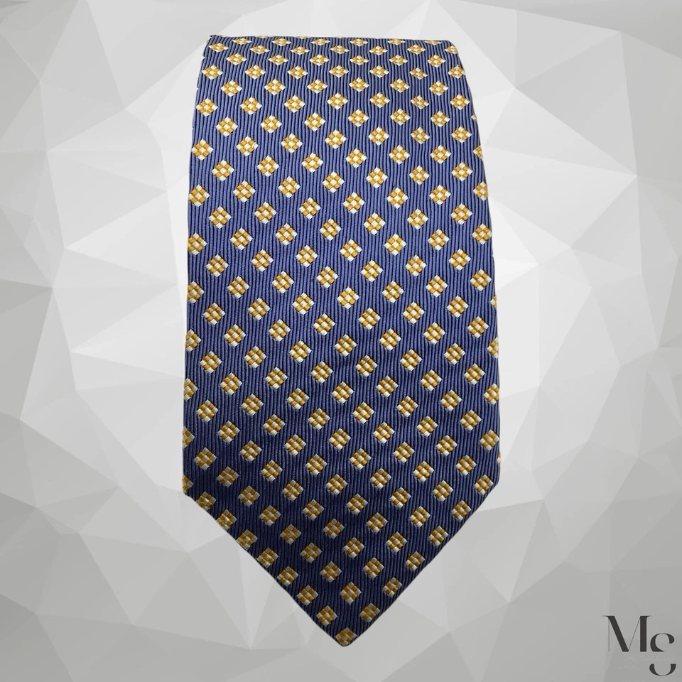 Corbata de seda geométrica azul MICHAEL J. DRAKE hecha a mano en Inglaterra 58”-3,9” EXCELENTE ESTADO Foto 3 de 4