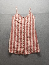 Forever 21 Womens Cami Dress S Rust White Striped Button Front Spaghetti Strap 