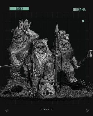 3 x Ewok Star Wars Motto 3D Figur / Diorama / Skulptur von SW3D