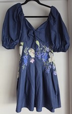 Express Women's Floral Blue Cotton Short Sleeve Dress Size S New With Tags