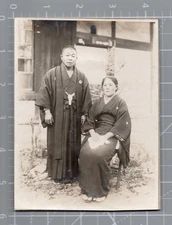1930 Japanese Couple Portrait in Kimono Garden Setting