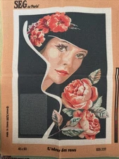 Seg De Paris 45x60 Cm Printed Needlepoint Tapestry Canvas Only  Lady W Roses