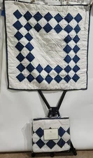 vtg 2 Pottery Barn Euro Pillow Case Shams blue white quilted JACOB'S LADDER 26"
