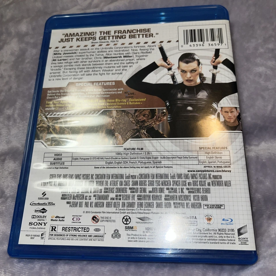 Resident Evil Afterlife Blu-ray 2010 Action Horror Zombie Monster Movie Disc HTF - Image 2 of 2