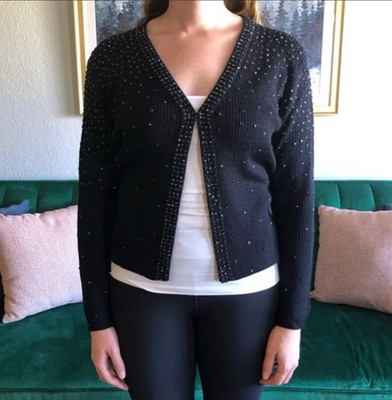 Stenay Women s Size M Vintage Black Beaded Wool Blend Cardigan