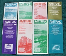 8x Amtrak Railroad Timetable Lot 1981 West & East Coast Railway Train Routes