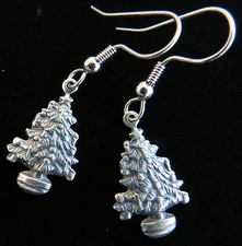 Christmas Tree Earrings Oxidized Matte Silver Holiday
