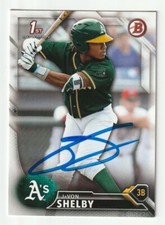 JaVon Shelby Signed 2016 Bowman Draft Card Auto Oakland A’s Athletics COA