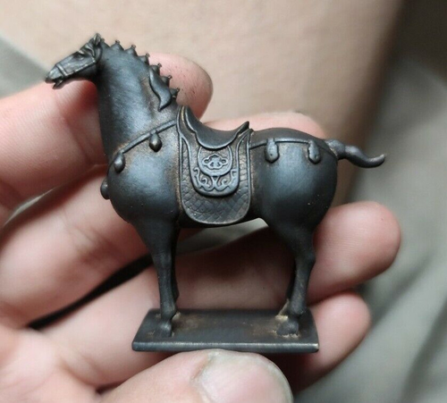 1 pz Ottone Cinese Tang Warrior Cavallo Statua Esercito Cavallo Statuetta Tavolo Decorazione - Foto 1 di 6