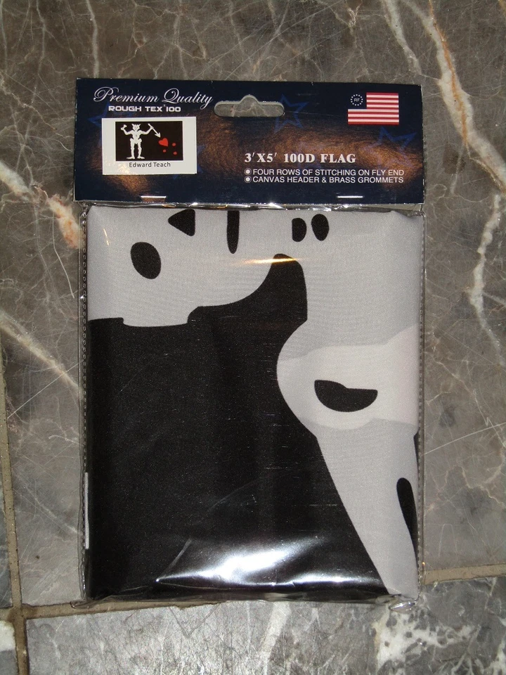 3x5 Jolly Roger Pirate Black Beard 100D Flag 3'x5' Brass Grommets Edward Teach - Image 4 of 4