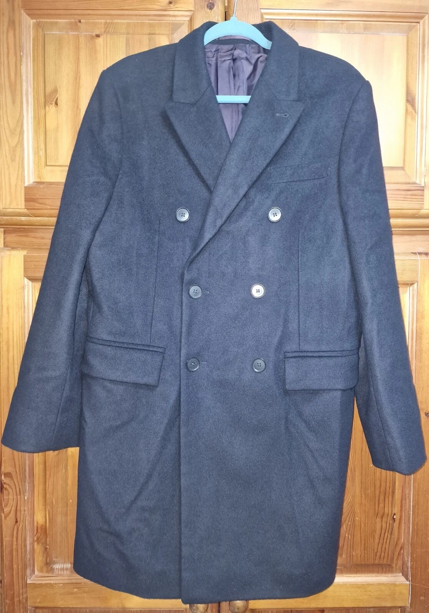 New Charles Tyrwhitt Epsom Long Smart Wool Cashmere Coat Size 40 Reg Dark Navy