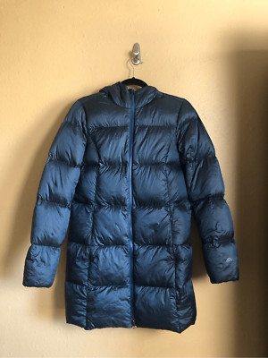 Eddie Bauer Luna Peak Down Parka Puffer Jacket Peacock Blue Hood Size S