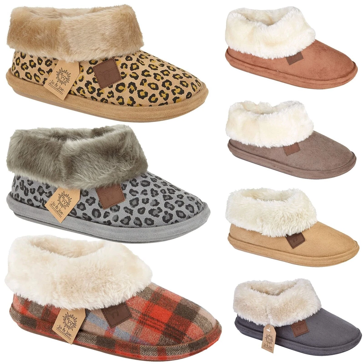Womens Jo Joe Faux Suede Sheepskin Fur Collar Fleece Bootee