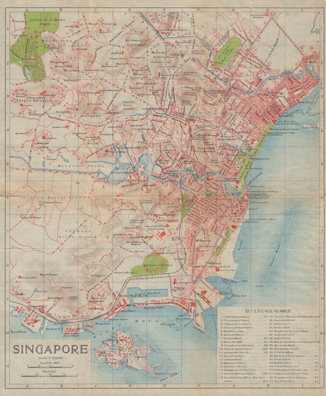 Singapore antique antique town city plan 1917 old map chart eBay