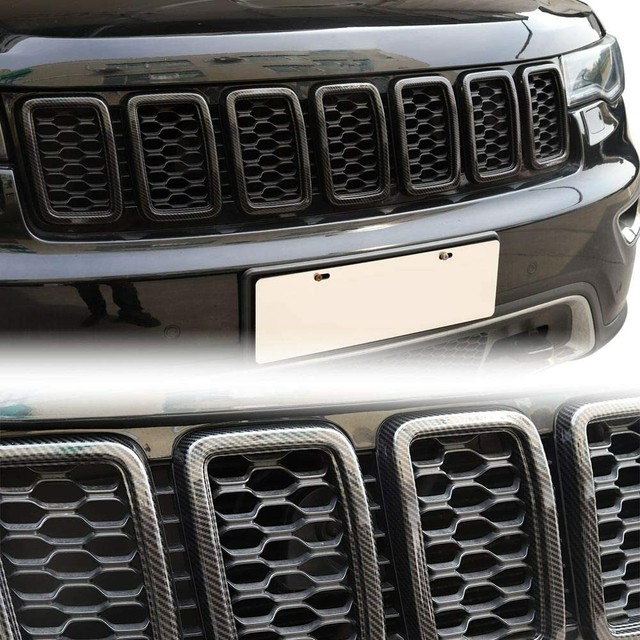 Carbon Fiber Front Grille Insert Ring Trim Cover For Jeep Grand