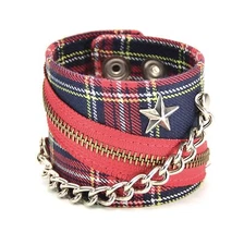 Plaid Star Chain British Punk Gothic Wrist Cuff Rockabilly Bracelet-Blue