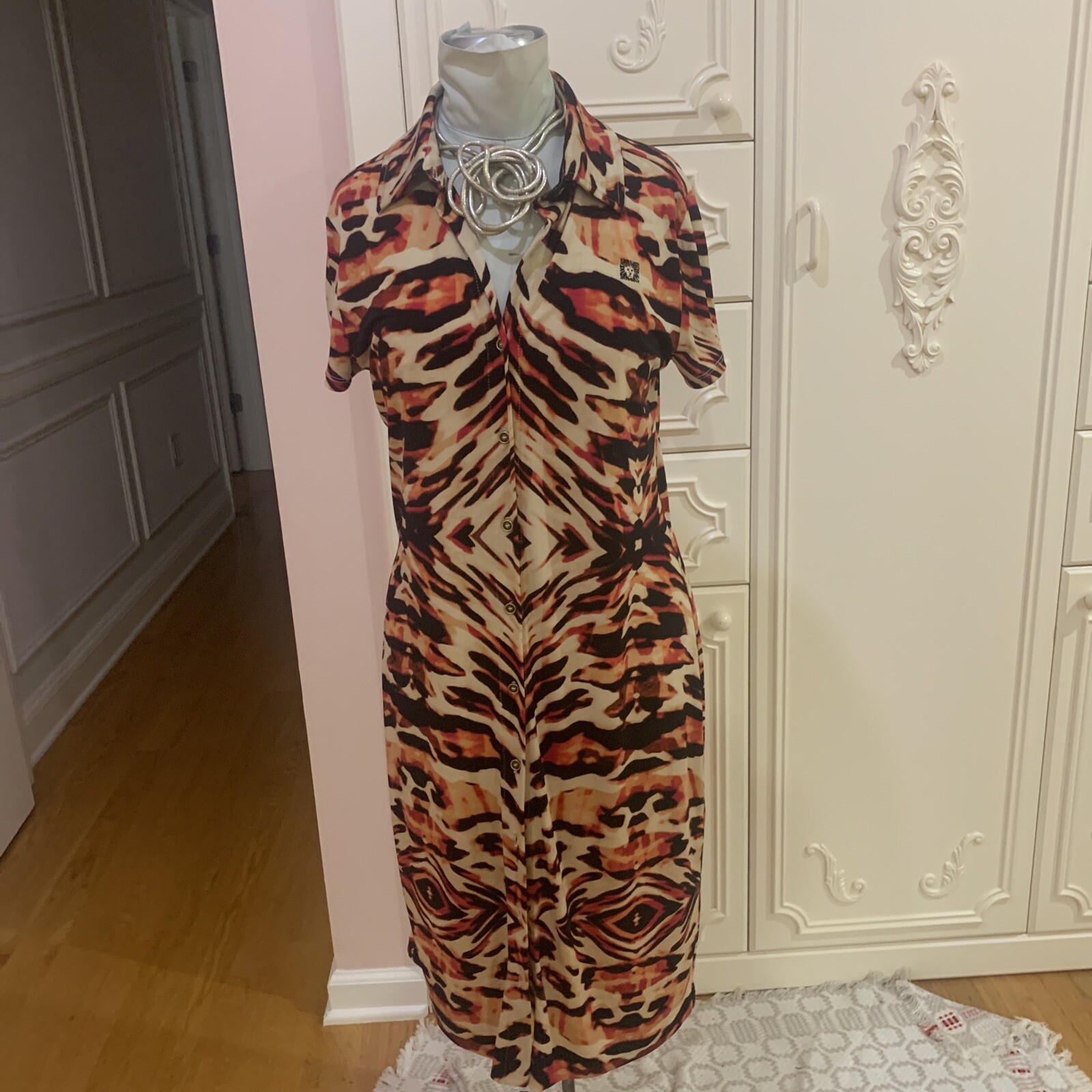 ANNE KLEIN BUTTON DOWN POLYESTER SHIFT GRAPHIC PA… - image 6