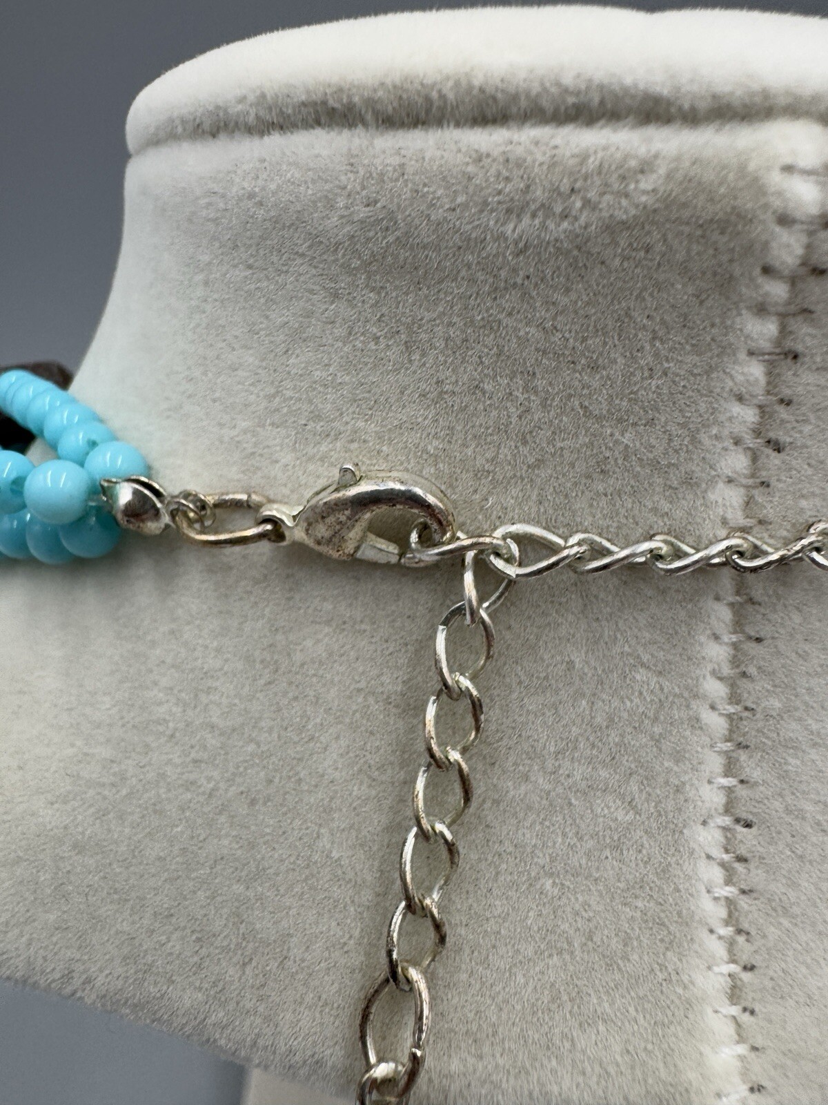 Layered Rectangular Beaded Brown & Teal Necklace … - image 6