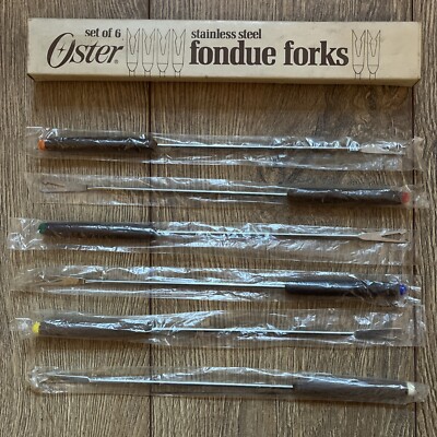 Oster Edelstahl Fondue Gabeln Japan Holzgriffe NEW OLD STOCK