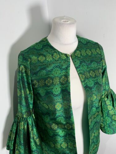 Poesia Chris Chang jacket duster top 2 Uk 6 8 VGC pattern print emerald green - Picture 3 of 8