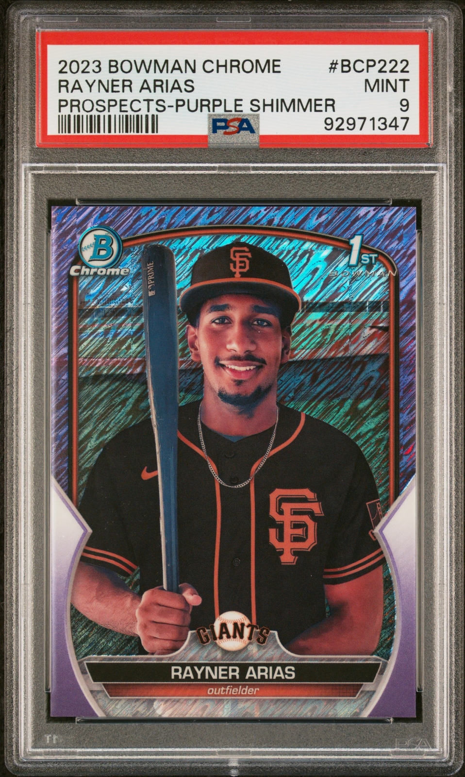 2023 Bowman Chrome Prospects #BCP222 Rayner Arias Purple Shimmer #/250 PSA 9