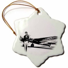 3dRose Old Photo Of Amelia Earhart With Lockheed Electra Model 10 3 inch Snowfla